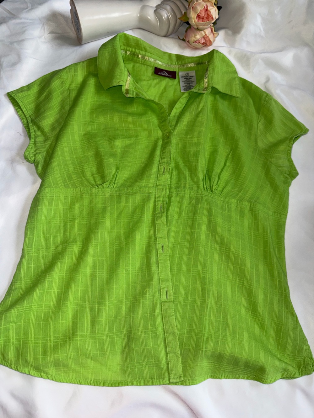 Jordache Lime Green Short Sleeve Button Front Top